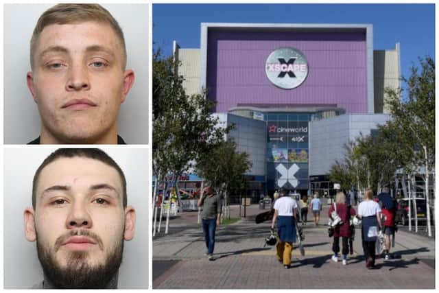 Bleasby (top left) and Cooper attacked the man with knives outside Xscape. (pic by WYP / National World)