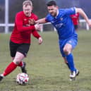James Cusworth went close to opening the scoring before being one of four players to be red carded in Horbury Town's play-off final against Rossington Main. Picture: Scott Merrylees