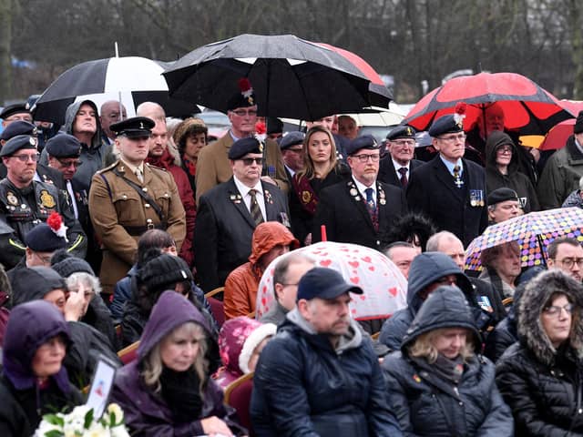 Hundreds of people gathered at Hartshead Moor Services for a memorial ceremony to remember the victims of the 1974 M62 coach bombing.