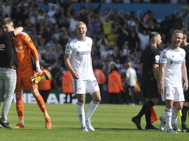Leeds United celebrations at the end of a memorable win over Chelsea.