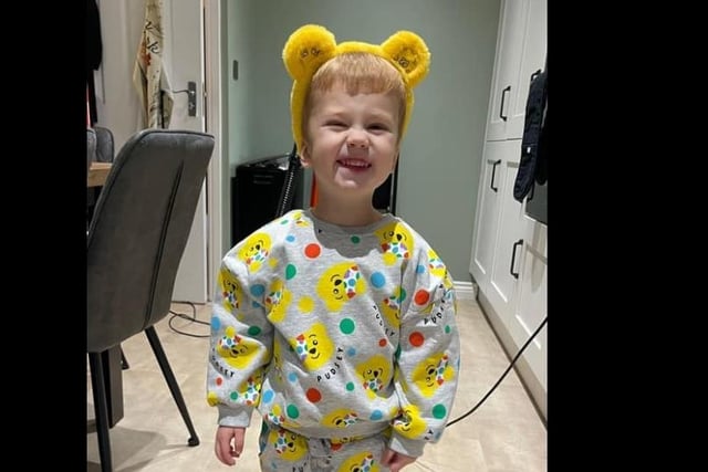 Charlie ready for Children in Need day at nursery, shared by Laura Reid.