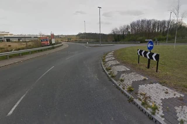 The roundabout on which the BMW crashed into the lorry.