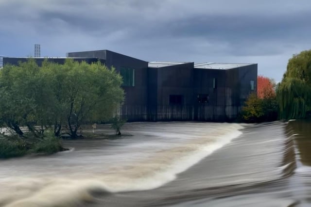 Steve Turner's incredible photo of the fast flowing River Calder by the Hepworth Art Gallery.