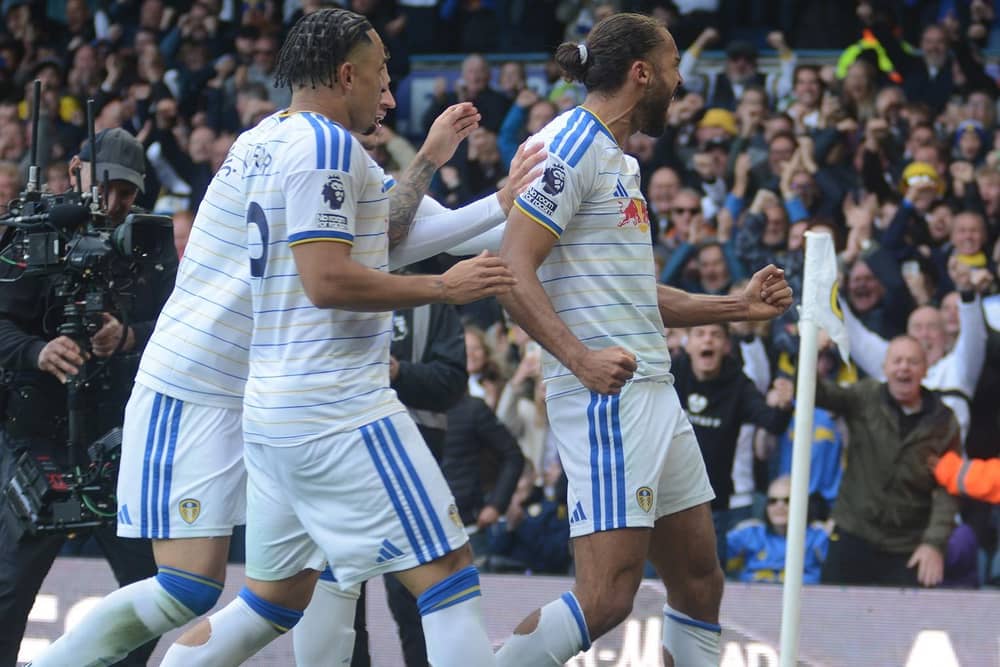 Dominc Calvert-Lewin celebrates his goal against Manchester United.