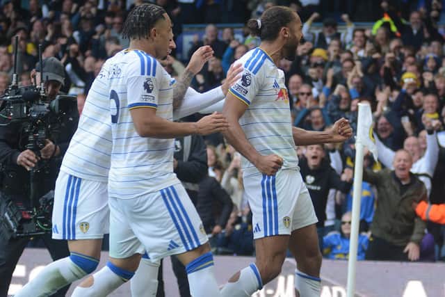 Dominc Calvert-Lewin celebrates his goal against Manchester United.