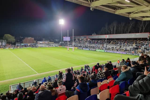 Wakefield Trinity under the lights for the first game of the 2024 Championship season.
