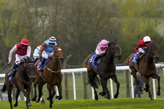 Racing action from the opening day of the season at Pontefract Racecourse. Picture: Scott Merrylees
