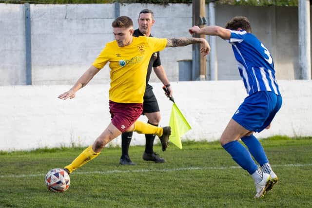 Sam Pashley scored Emley's first goal in their 3-2 cup quarter-final win over Thackley. Picture: Mark Parsons