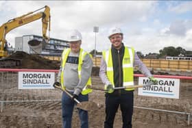 Wakefield Trinity chairman John Minards and Ben Hall, Yorkshire area director for Morgan Sindall Construction.