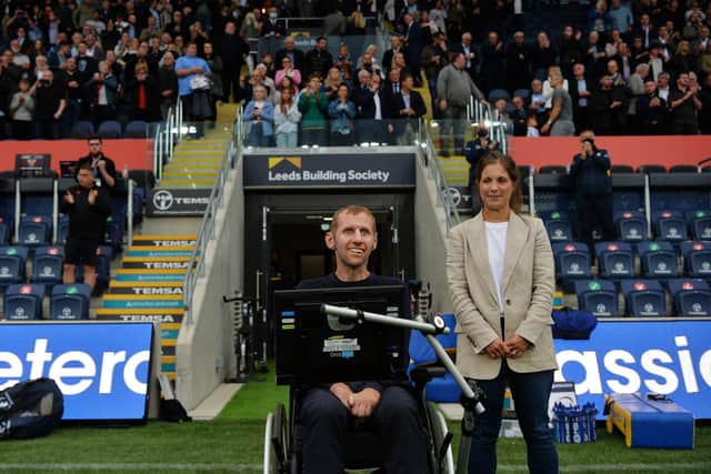 Leeds Rhinos legend Rob Burrow pictured with his wife Lindsey at a match between Super League rivals Leeds and Huddersfield Giants in 2021