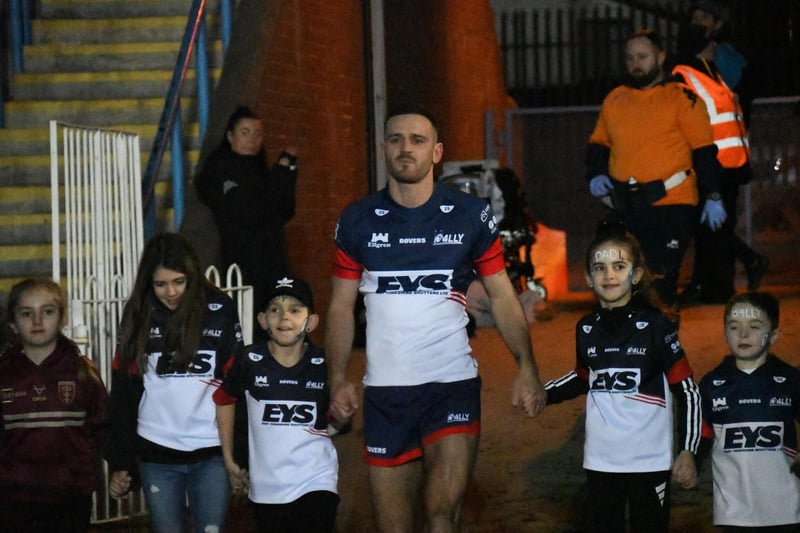 Craig Hall walks out with his family ahead of the game against Hull KR. Picture: Rob Hare