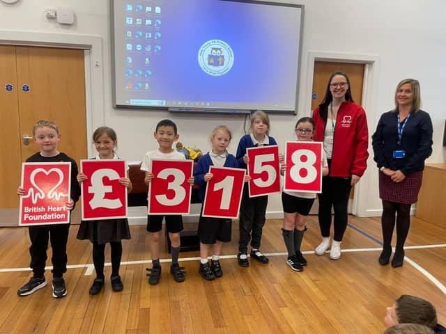 It figures: Holy Trinity Primary School children display the school's impressive fund-raising total