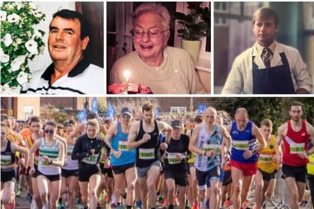 Alison Rodriguez will be running in memory of her Uncle Vic (top left), Sara Dawson-Jones is running for her grandma, Nancy, and Chloe England will be taking on the event for the first time this year in memory of her grandad.