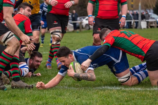 Leo Harrison dives in for Pontefract's third try. Picture: Jonathan Buck