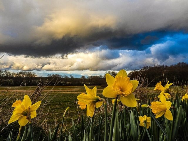 Sunset time came with hail and impressive dark clouds in Ryhill, shared by Sue Billcliffe.