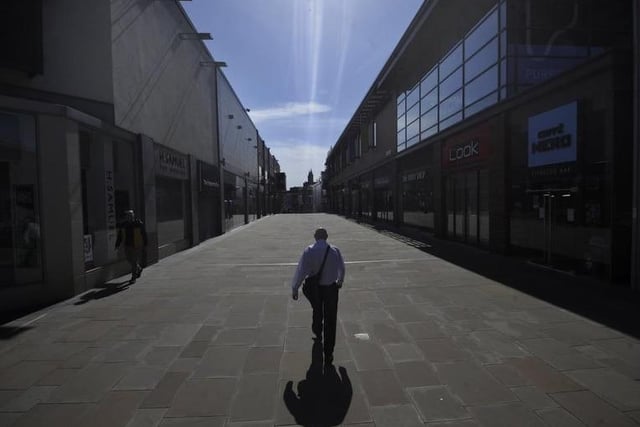 Wakefield city centre was empty and quiet, with shops closed and people urged to stay at home. Photo: Simon Hulme