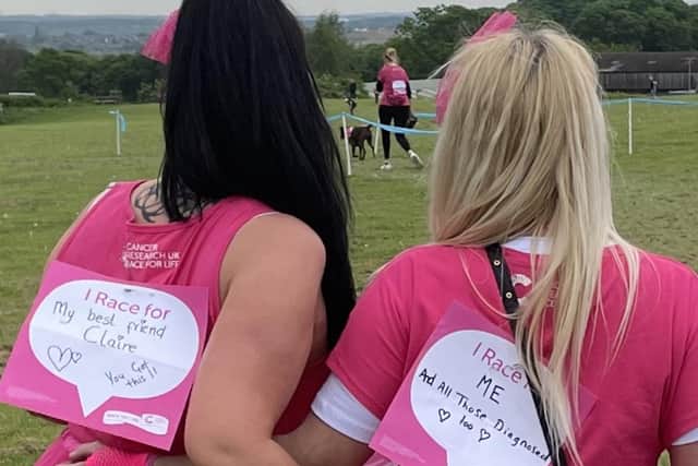 Claire and her best friend, Lisa Wright, raised £740 for Cancer Research UK through its famous Race for Life.