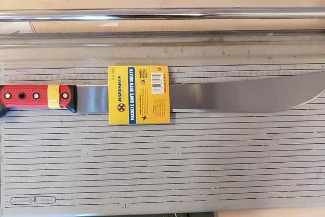 The machete seized by police