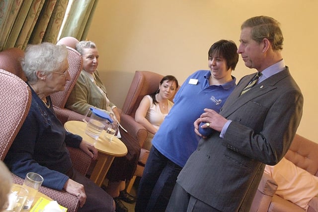 Prince Charles visits the Prince of Wales Hospice in Pontefract.