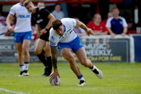 Kyle Evans, seen here scoring a try for Wakefield Trinity last season, could return to the Be Well Stadium with his new Featherstone Rovers teammates on Sunday.