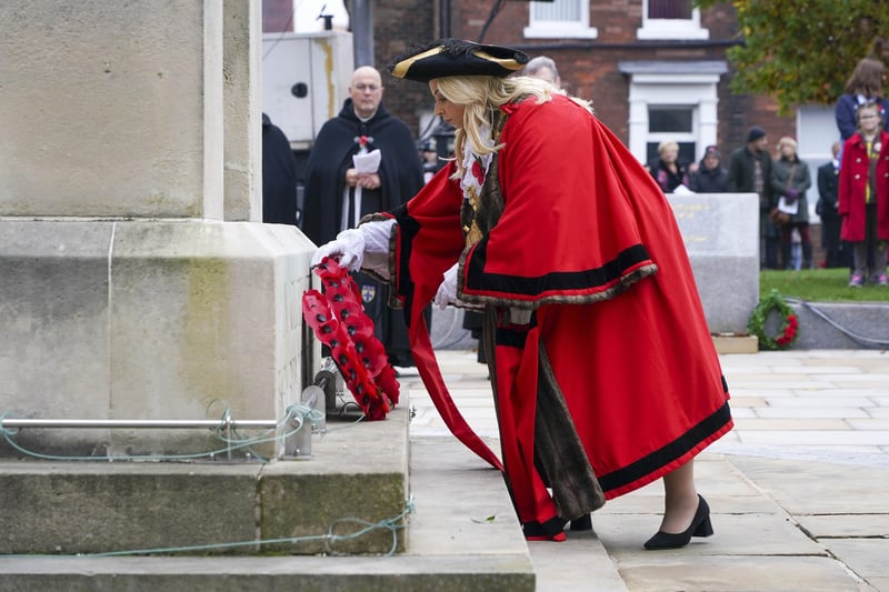 Mayor Josie Pritchard at the Remembrance Sunday service at Wakefield War Memorial. Picture Scott Merrylees