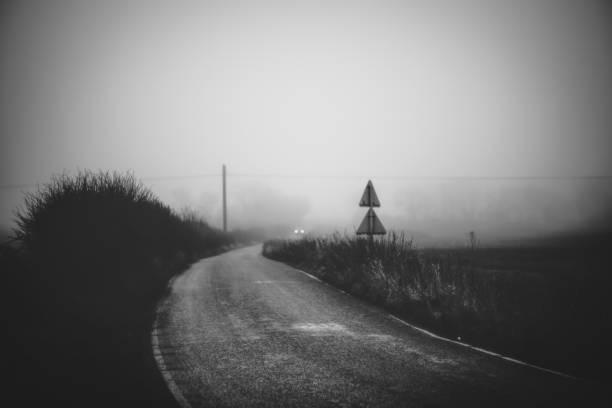 Fog on the road near Kellingley in North Yorkshire.