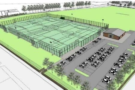 Ossett Academy applied to build a 3G pitch, changing pavilion and car park on playing fields at Green Park. (Design by Steve Wells Associates)