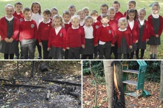 Pupils and staff at Wheldon Infant School & Nursery were devastated after their school was broken into and their outdoor forest classroom was burnt down.