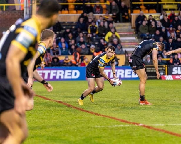 Tex Hoy made an immediate impact on his debut at full-back for Castleford Tigers against London Broncos. Picture: JLH Photography