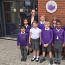 Sarah Fozzard, year six teacher, with pupils