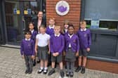 Sarah Fozzard, year six teacher, with pupils