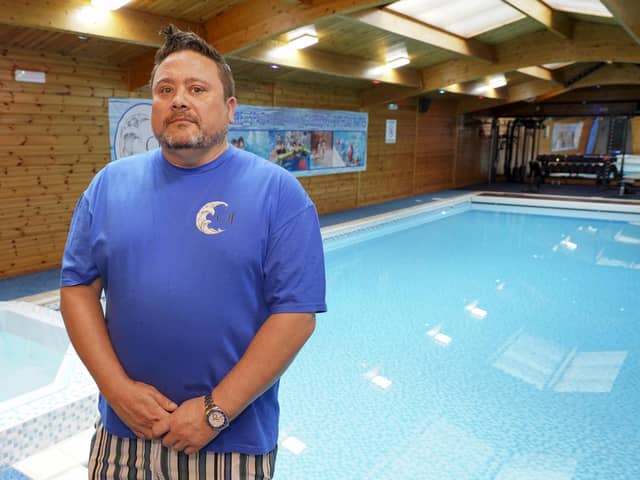 John Gardener and his pool at his home in Ossett, which has been refused permission to change use. Picture Scott Merrylees
