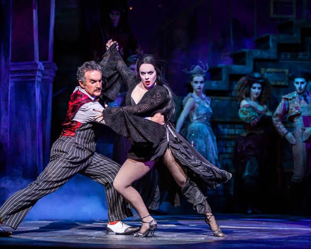 Cameron Blakely as Gomez Addams and Joanne Clifton as Morticia Addams in The Adams Family - The Musical Comedy. Photo: Pamela Raith