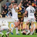 Castleford Tigers' George Lawler celebrates the win at York Knights. Picture by Alex Whitehead/SWpix.com