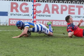 Louis Jouffret goes over for the match-winning try for Halifax Panthers against Featherstone Rovers.