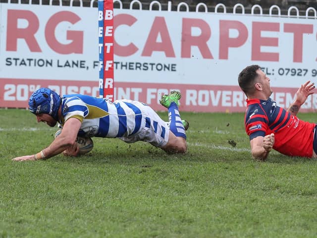 Louis Jouffret goes over for the match-winning try for Halifax Panthers against Featherstone Rovers.