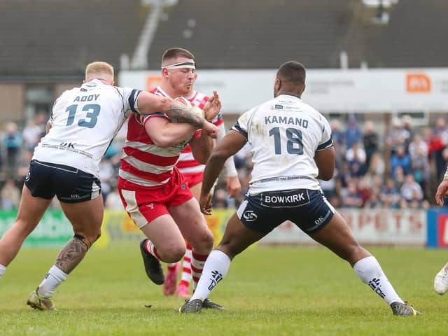 Action from Featherstone Rovers v Halifax Panthers. Photo by Simon Hall.