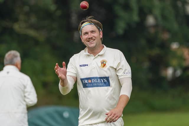Townville bowler Connor Harvey is all smiles as he prepares to bowl against Methley. Photo by Scott Merrylees