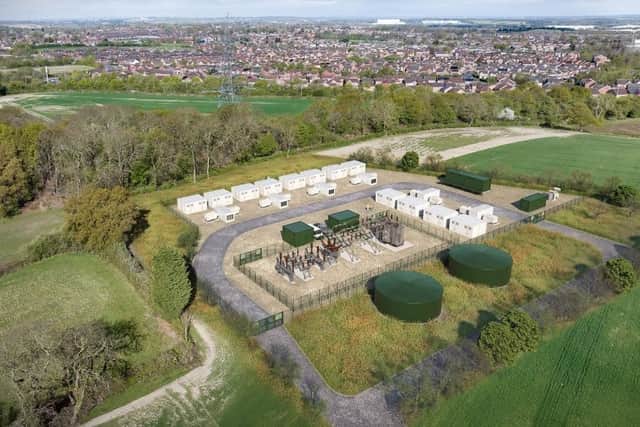 Image of how the proposed battery energy storage system (BESS) proposed at Cooksland Farm, Old Snydale, could look. Image Lanpro