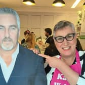 Karen Wright with her carboard cutout of celebrity chef Paul Hollywood