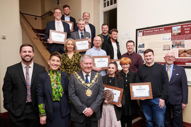 The winners of the Pontefract Civic Society's annual Design Awards with Mayor and Mayoress of Wakefield, Coun David and Annette Jones, and Councillor Michael Graham.