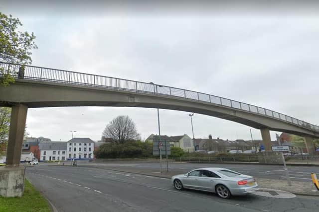 The victim was walking along a footbridge over Jubilee Way when a man approached her and attempted to grab her bag.
