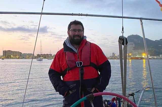 Greg Blackburn, 32, was at the helm of a 46ft Bavaria when it was rammed by a pod earlier this month. SWNS