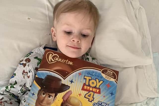 Ellis Price recieved an advent calender and visits from Father Christmas during his stay at Leeds General Infirmary.