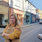 Liz Abbott outside Flowerworks on Ropergate