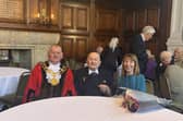 Mayor of Wakefield Coun Brian Moorhouse, Godfrey Brooks and daughter Janet.