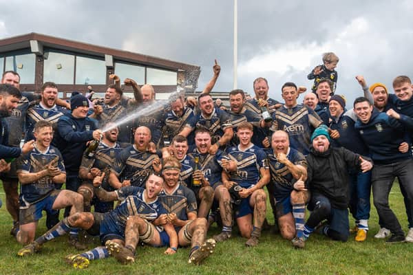 Champagne moment for Pontefract RUFC as the celebrations begin following the victory over Scarborough that clinched the Regional Two North East title.
