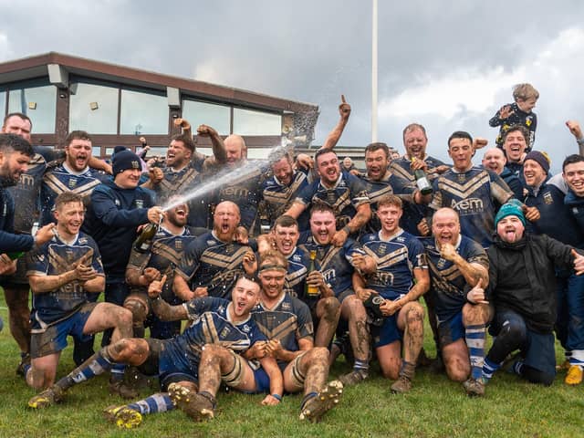 Champagne moment for Pontefract RUFC as the celebrations begin following the victory over Scarborough that clinched the Regional Two North East title.