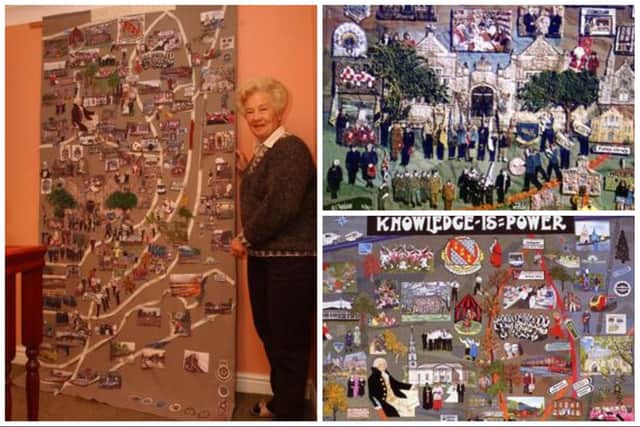 (Left) Janet Taylor, Janet Taylor, textile designer and project leader in 2003/4, (right) sections of the Horbury Tapestry. Picture: (Left) Phil Sambrook/(right)