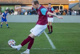Ross Hardaker scored two well taken goals in Emley's victory over Frickley Athletic. Picture: Mark Parsons